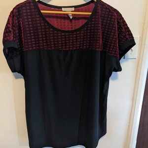 Burgundy velvet and Black wrinkle resist dressy top